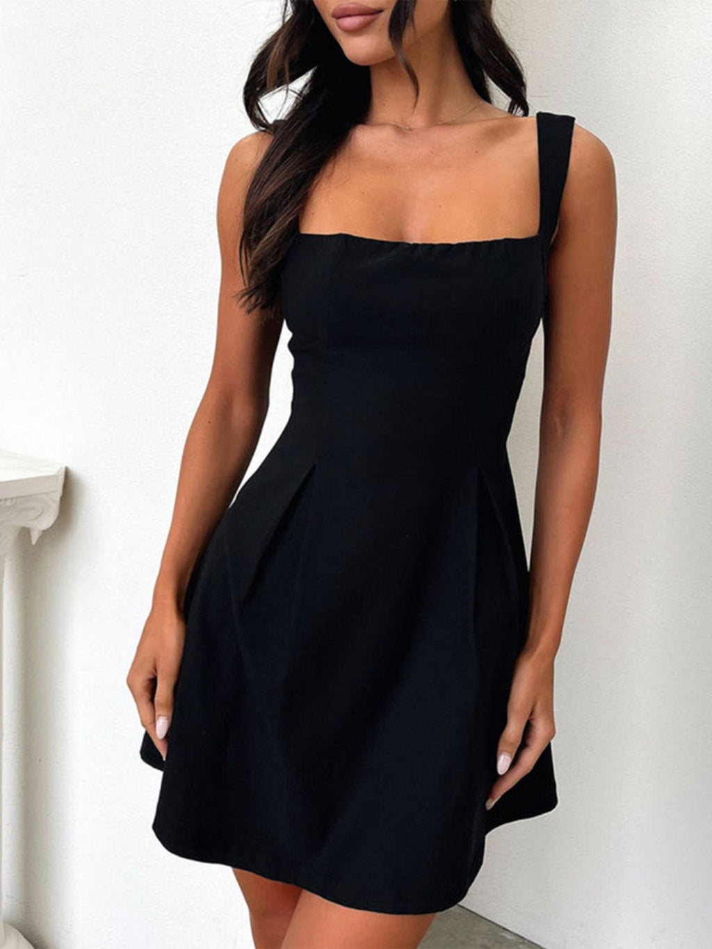 Dark Blue Bow Back Square Neck Mini Dress Luxury Feminine & Flattering Dress For Girls