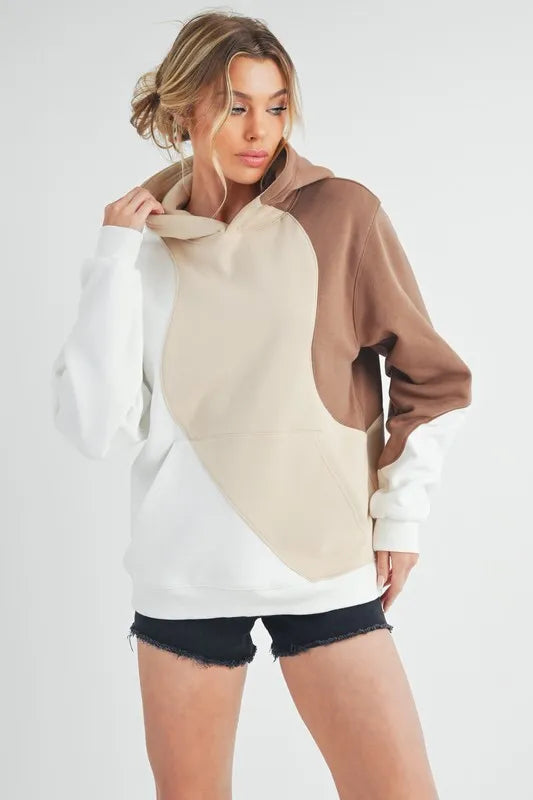 Fashionable Color Block Hoodie with Functional Kangaroo Pocket