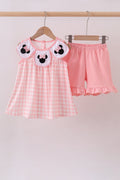 Pink character embroidery gingham bubble