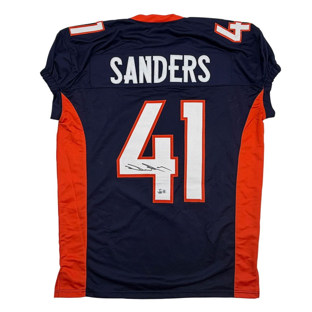 Autographed/Signed Drew Sanders Denver Blue Pro Cut Football Jersey Beckett BAS COA