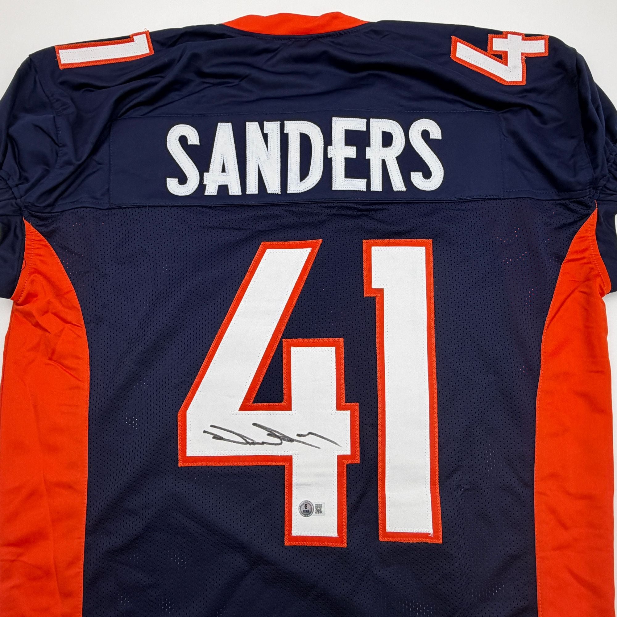 Autographed/Signed Drew Sanders Denver Blue Pro Cut Football Jersey Beckett BAS COA