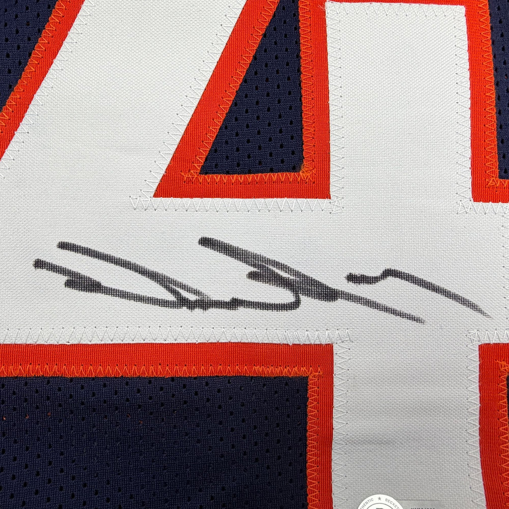 Autographed/Signed Drew Sanders Denver Blue Pro Cut Football Jersey Beckett BAS COA