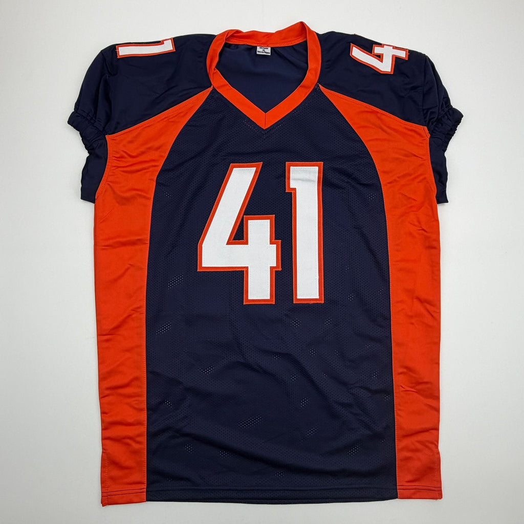 Autographed/Signed Drew Sanders Denver Blue Pro Cut Football Jersey Beckett BAS COA