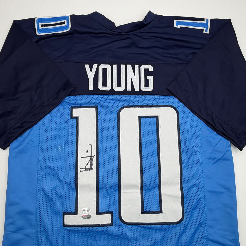 Autographed/Signed Vince Young Tennessee Navy Blue Football Jersey JSA COA