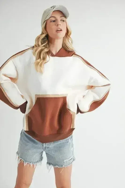 Color Block Hoodie - Kangaroo Pocket Sweatshirt | Femstylo
