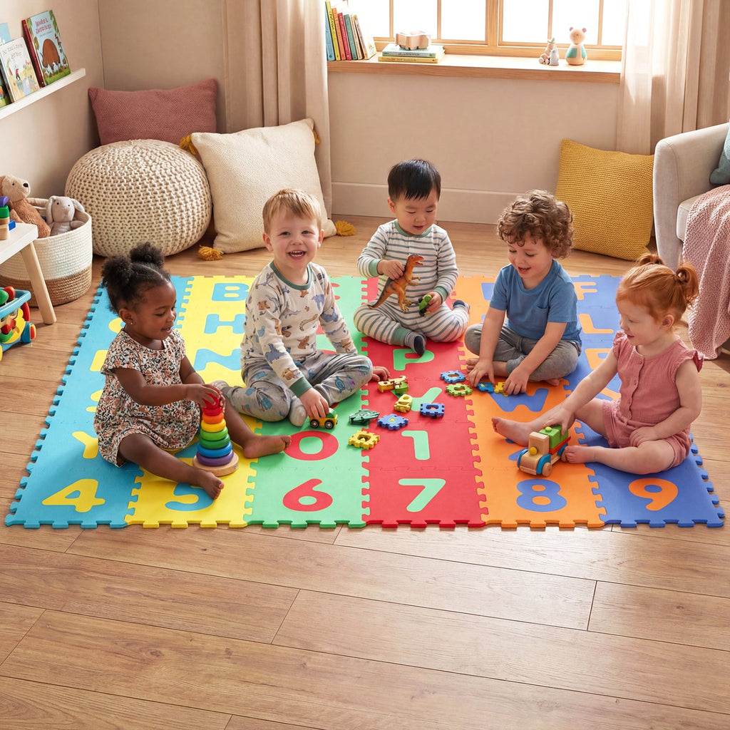 36-Piece Interlocking Baby Puzzle Floor Tiles with Educational Alphabet