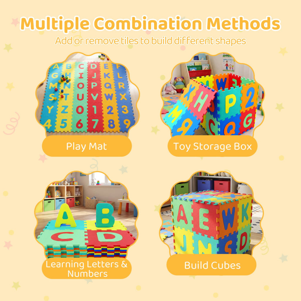 36-Piece Interlocking Baby Puzzle Floor Tiles with Educational Alphabet