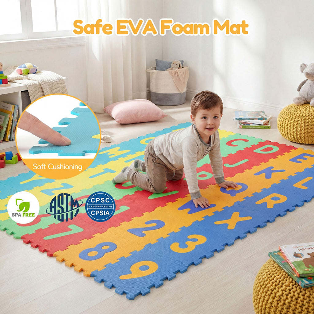 36-Piece Interlocking Baby Puzzle Floor Tiles with Educational Alphabet