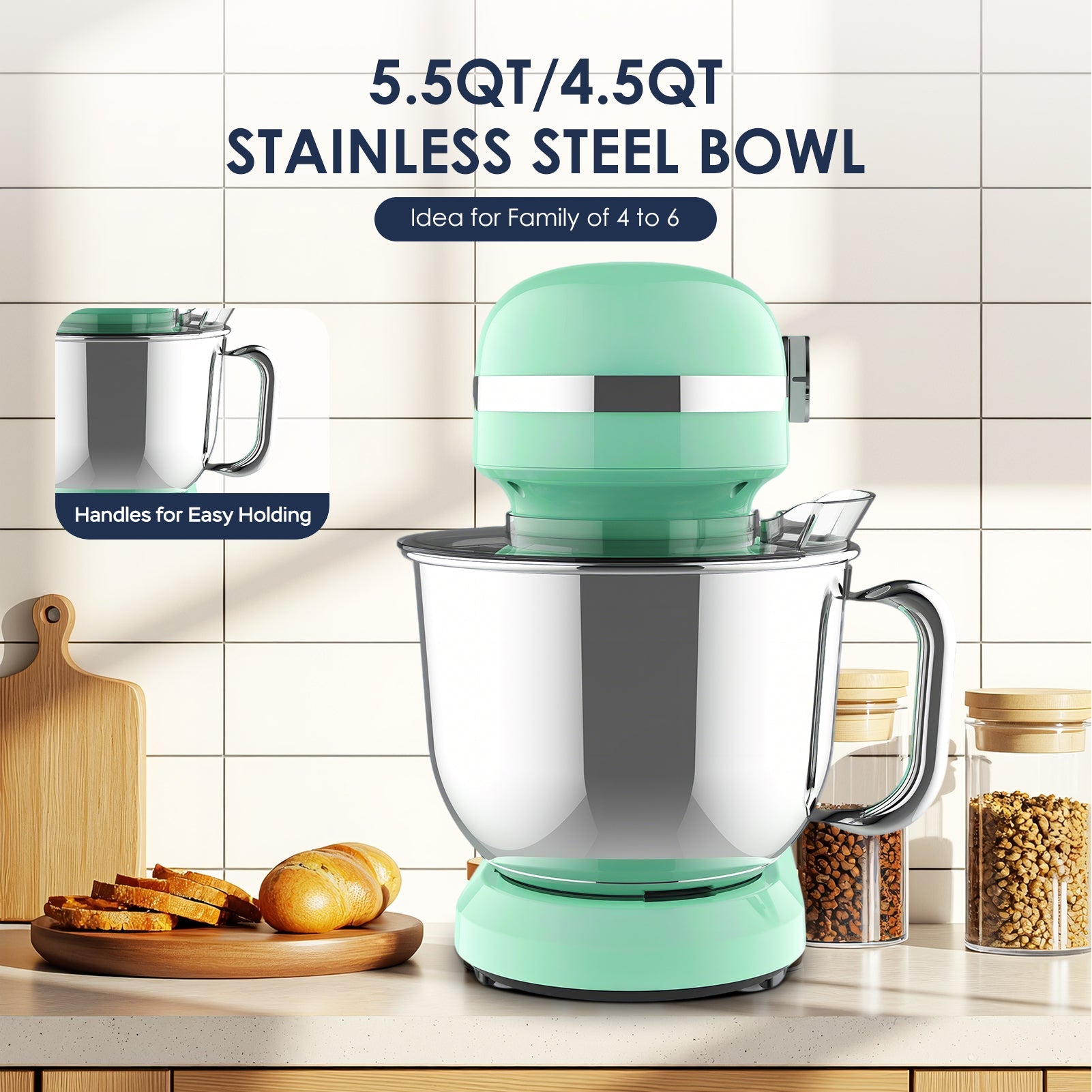 5.5QT/4.5QT Dual Bowls Electric Stand Mixer, 12-Speed Tilt-Head Food Mixer