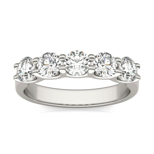 AGI Certified 1 1/4 CTW Round Lab Grown Diamond (G/VS) Five Stone Anniversary Band in 14K White Gold