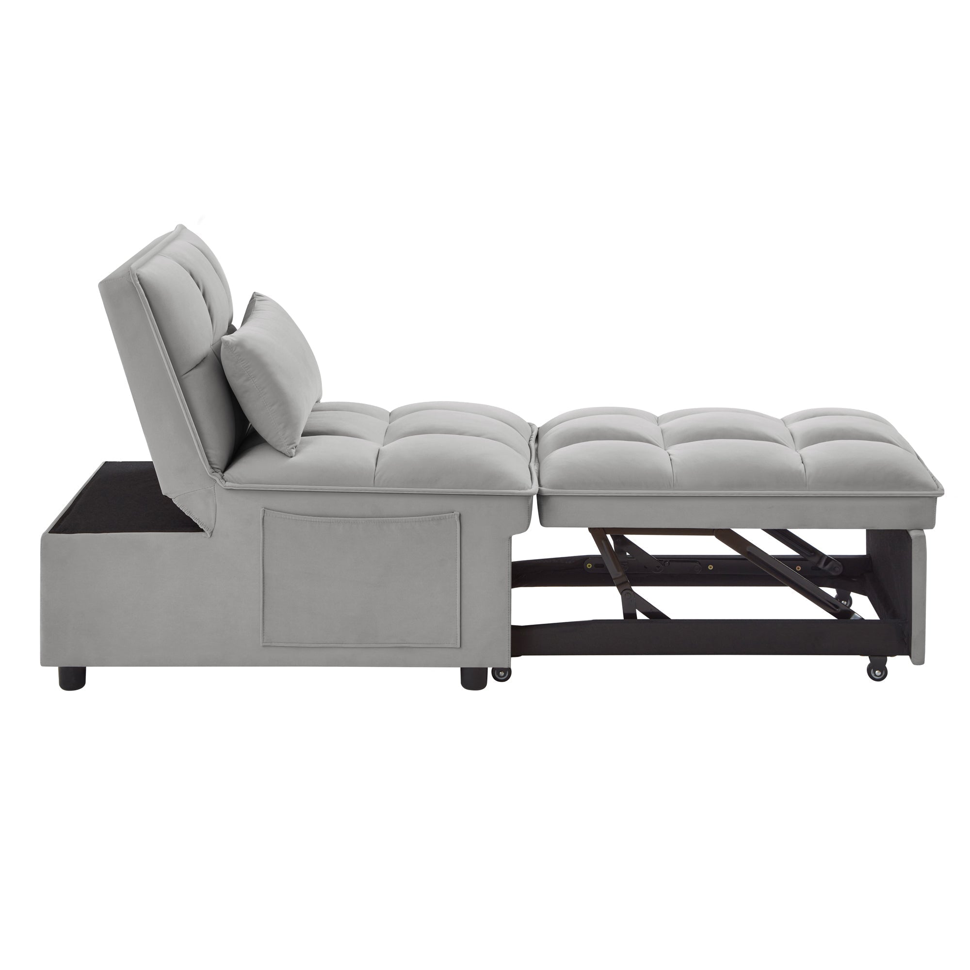 4 in 1 Multi-Function Single Sofa Bed with Storage Pockets Gray