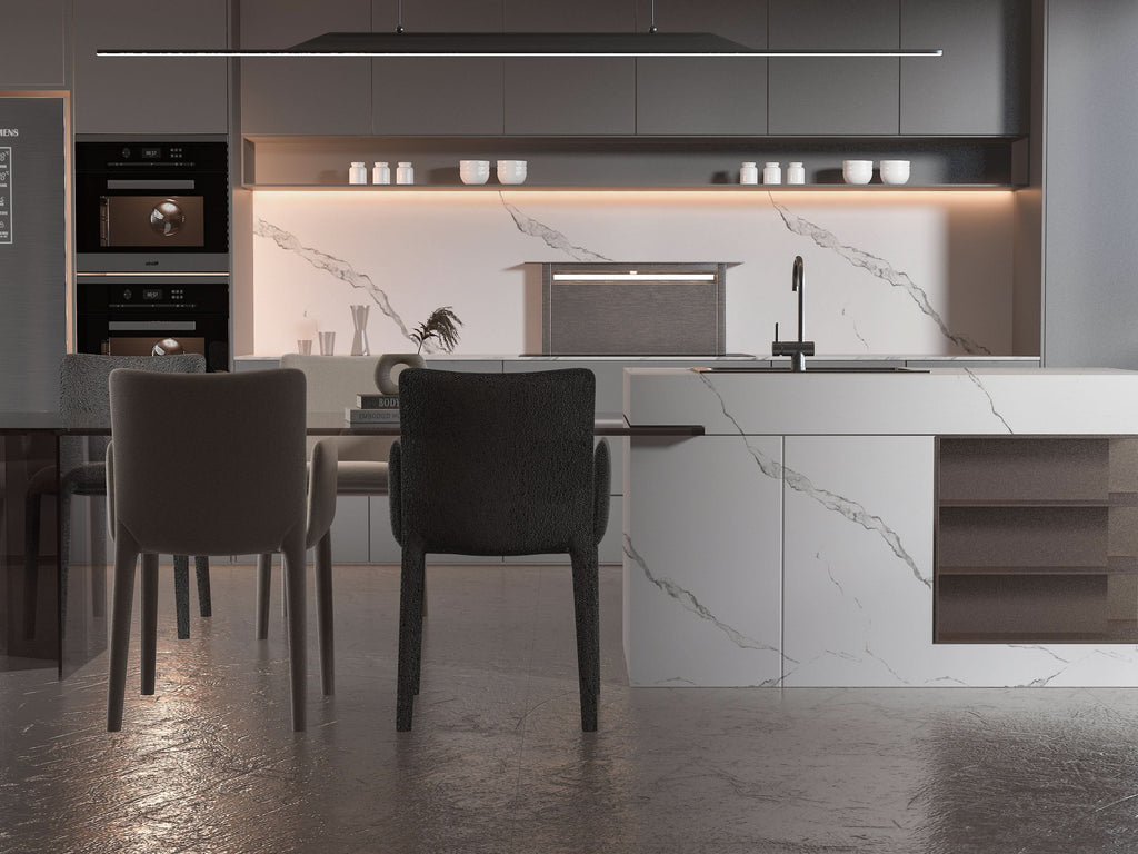 Calacatta Manhattan PVC Marble Sheets Wall Panel - Waterproof 4x8 ft (32 sq. ft)