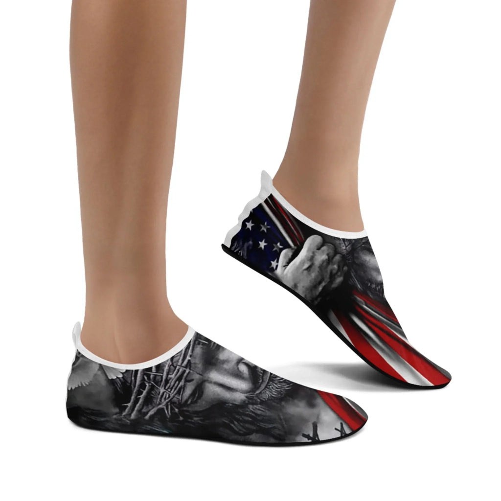 Personalized US Flag Print Water Shoes, Custom Patriotic Aqua Shoes, Best Gift for Independence Day