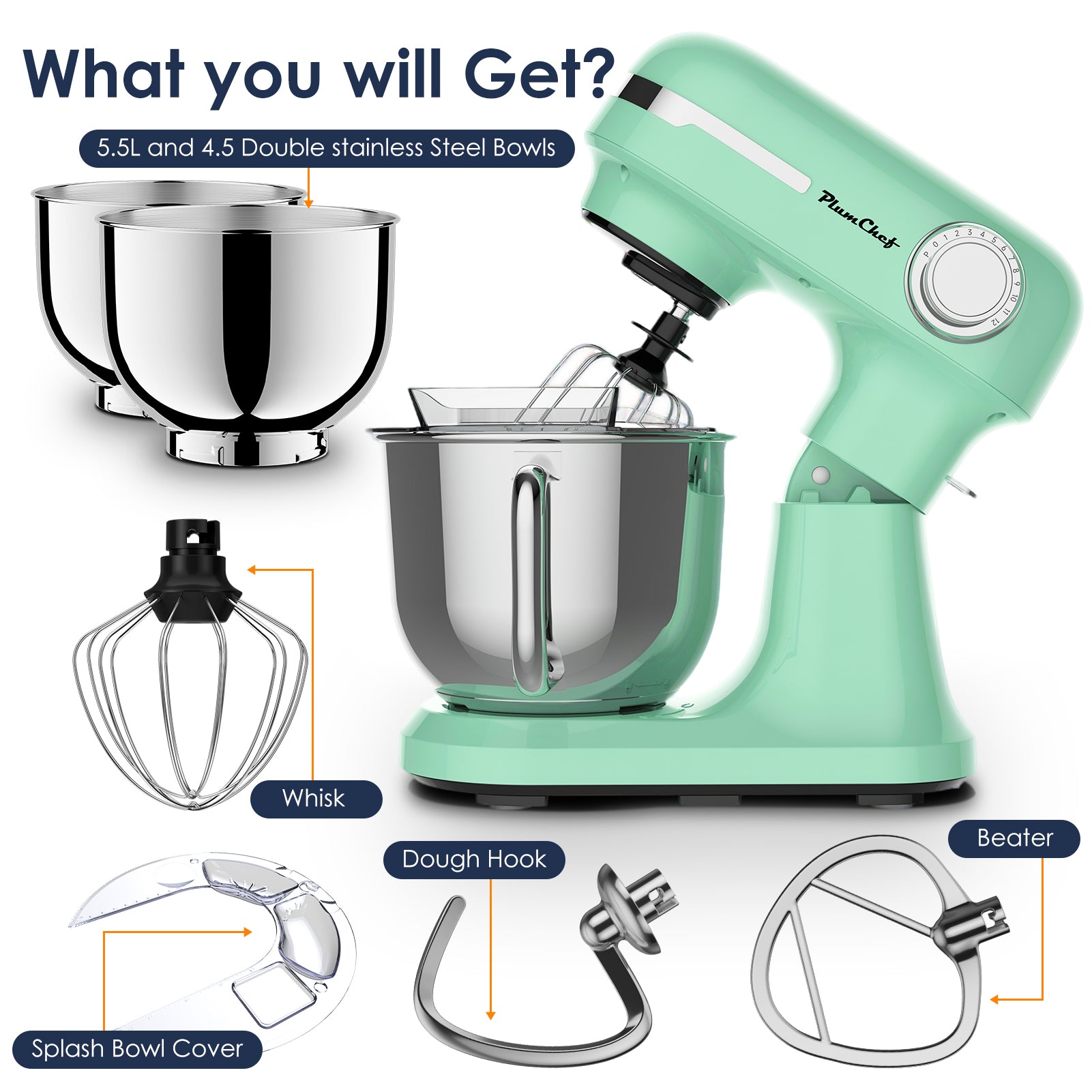 5.5QT/4.5QT Dual Bowls Electric Stand Mixer, 12-Speed Tilt-Head Food Mixer