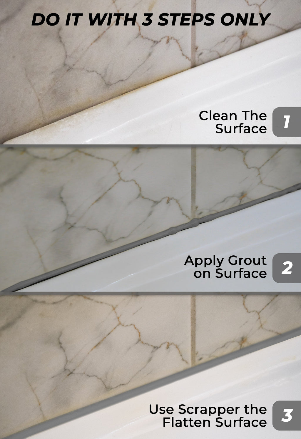 Tile Grout Repair, Grey 8.8 oz/250gr. Fast Drying Grout Repair Kit