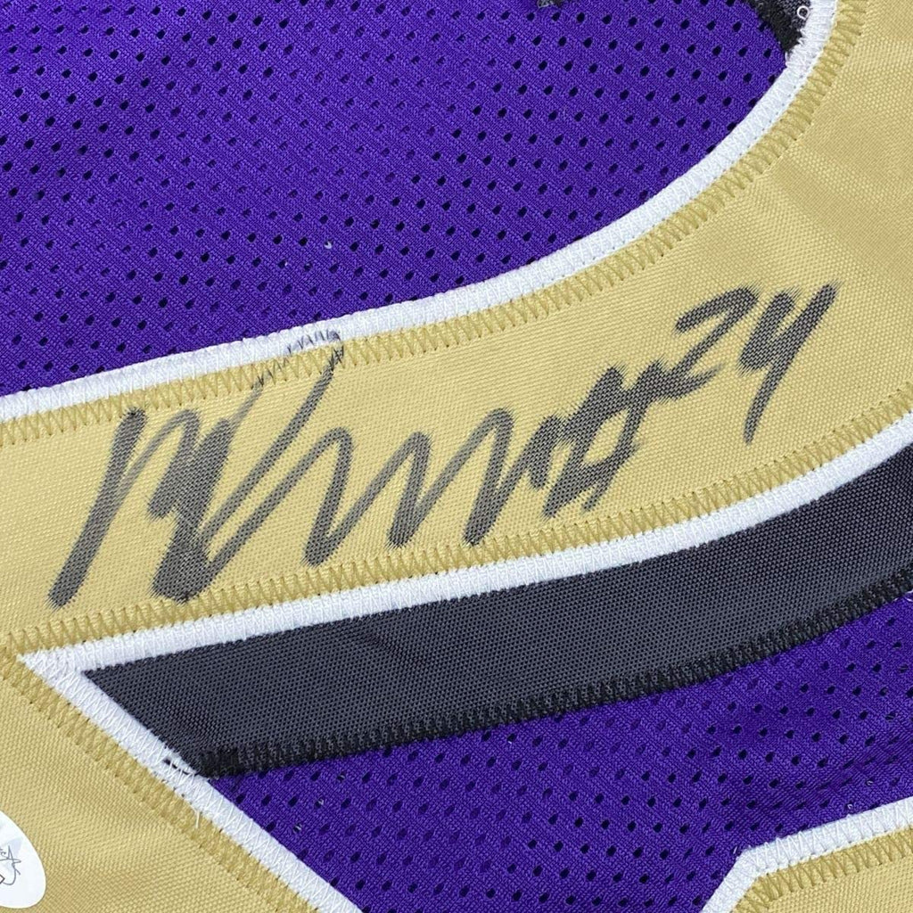 Framed Autographed/Signed Marcus Peters 35x39 Baltimore Color Rush Football Jersey JSA COA