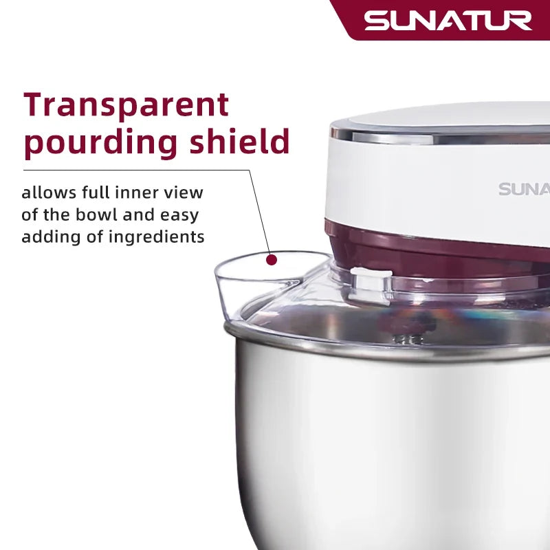 SUNATUR 5.5L Stand Mixer 1300w Planetary food Processor Timed dough kneader electric kitchen blender cream whipper Filling Mixer