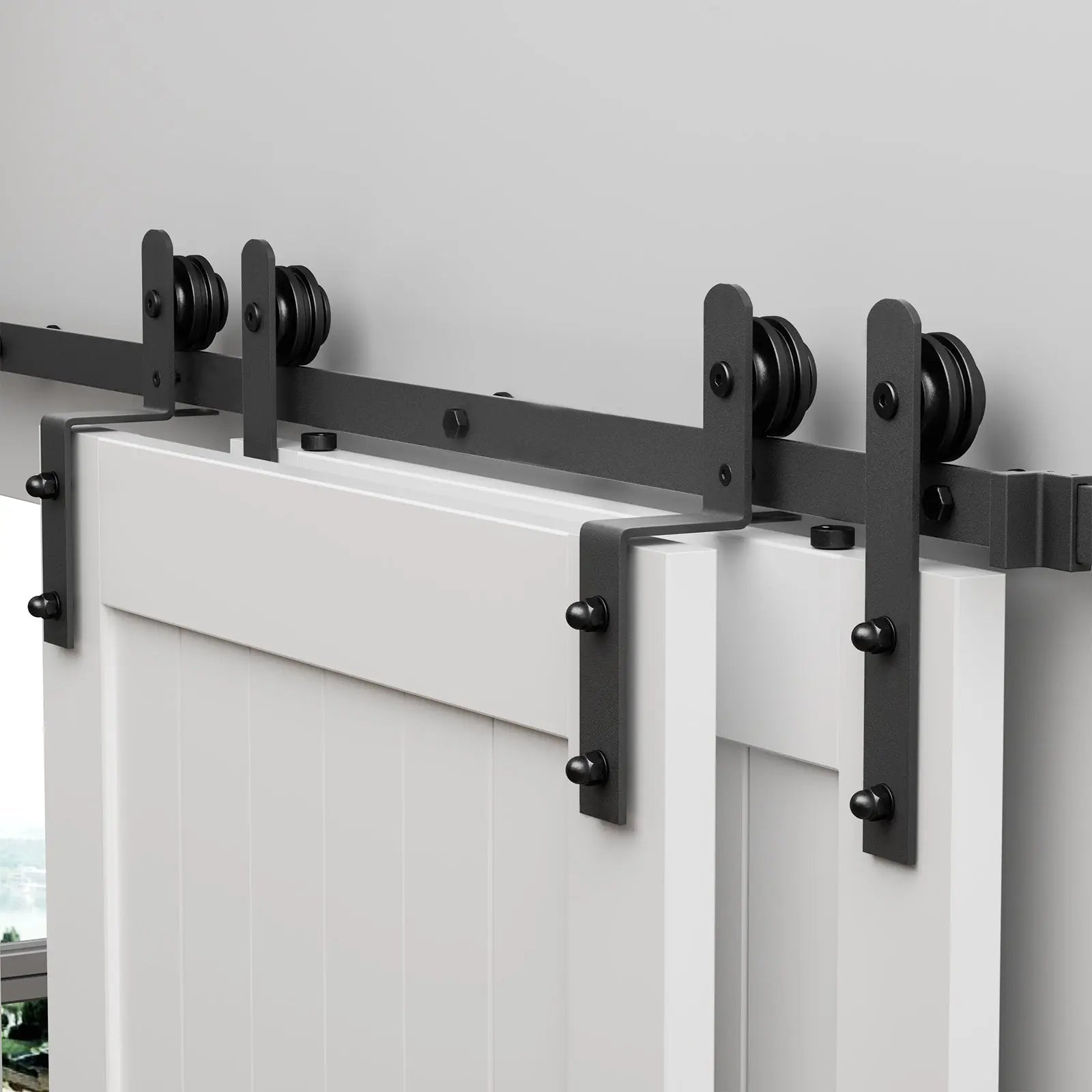 Bypass Sliding Barn Door Hardware Kit Basic I Pulley (No Door)