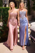 Ladivine C169 Strapless Corset Bodice Beaded Satin Gown