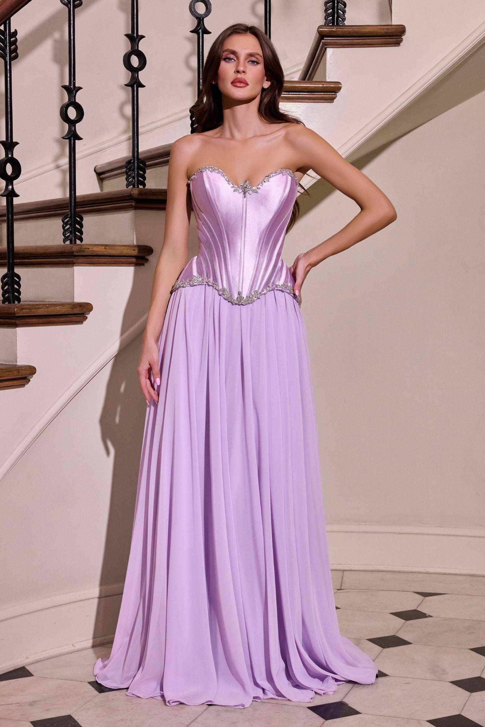 Ladivine CD668 Sculpted Satin Corset Bodice Timeless A-Line Ball Gown