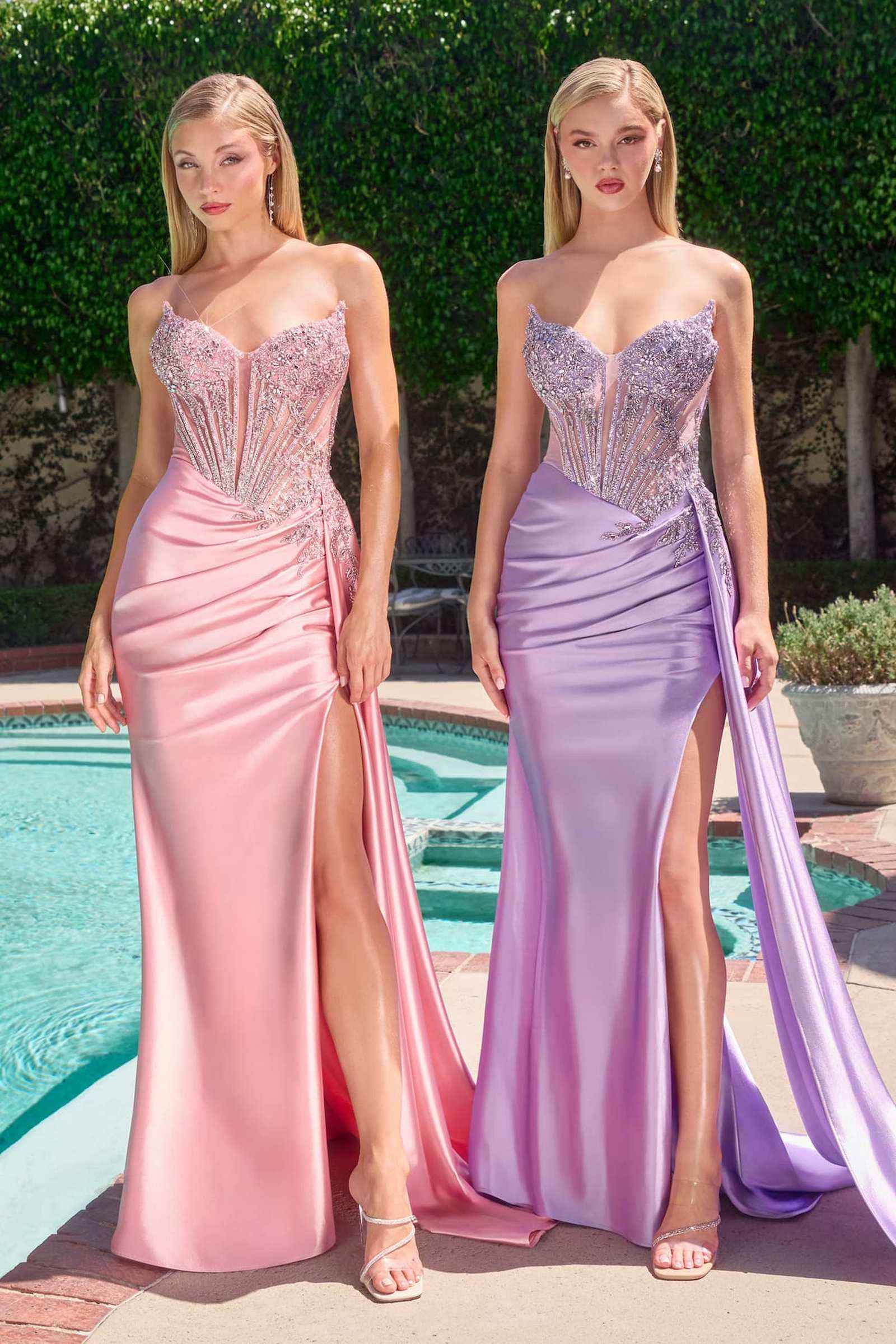 Ladivine CD722 Elegant Strapless Satin Fitted Evening Gown