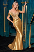 Ladivine CD729 Removable Off Shoulder Straps Stretch Satin Prom Gown