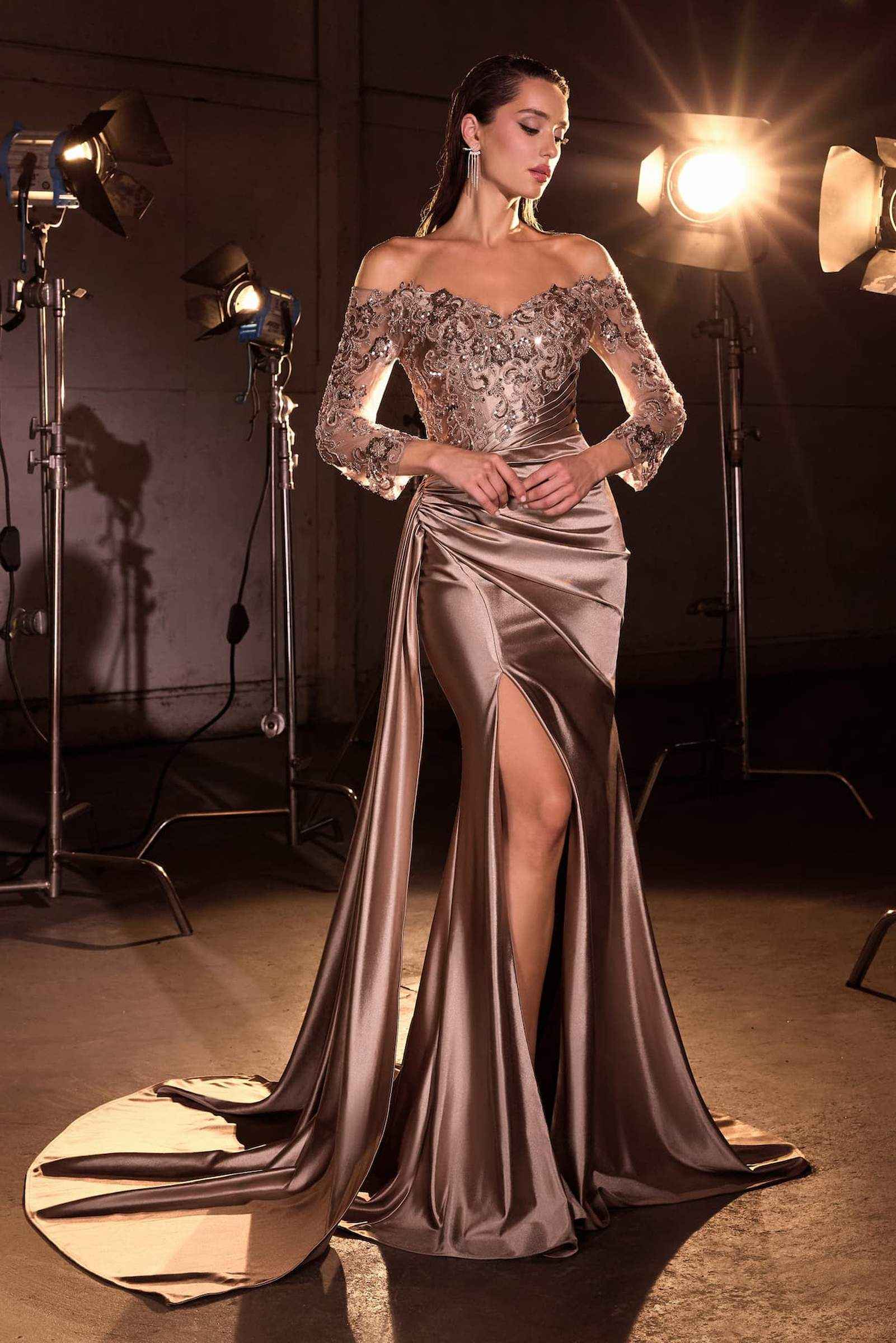 Ladivine CDS549 Mother of the Bride Fitted Gown Off Shoulder