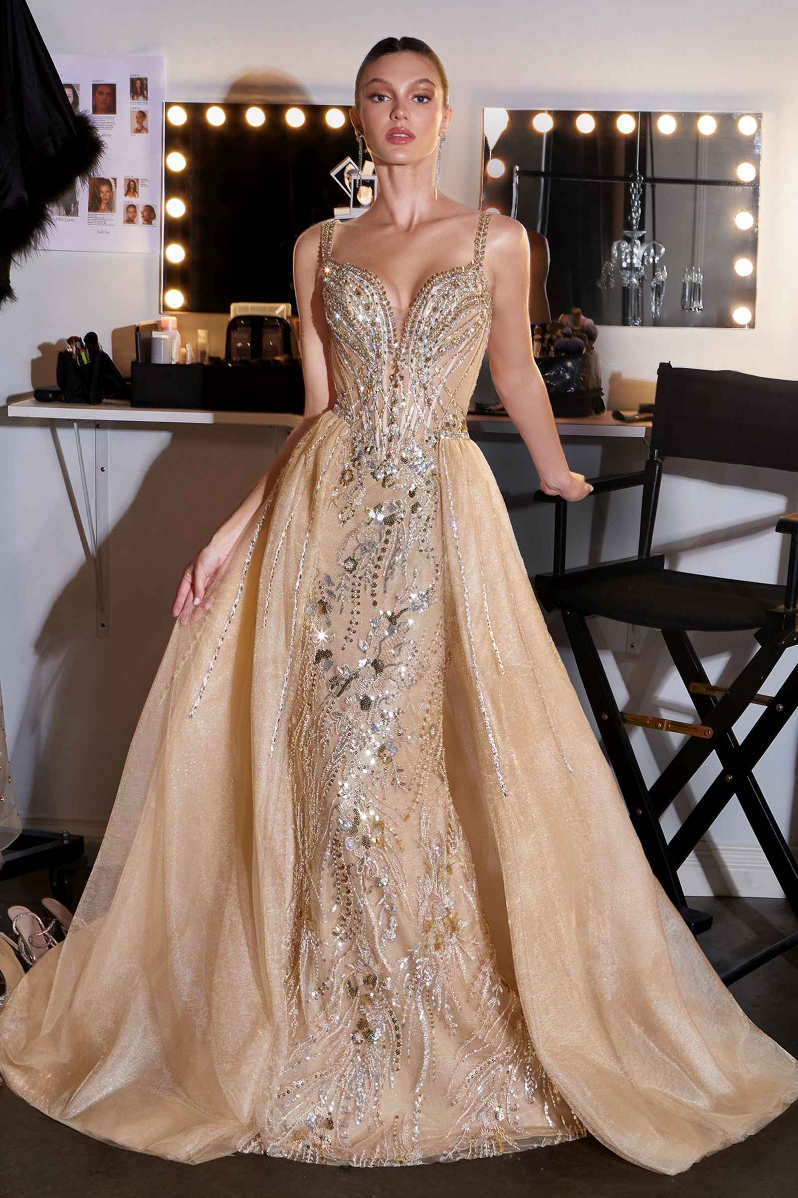 Ladivine CDS570 Fitted Formal Off Shoulder Gown with Detachable Skirt