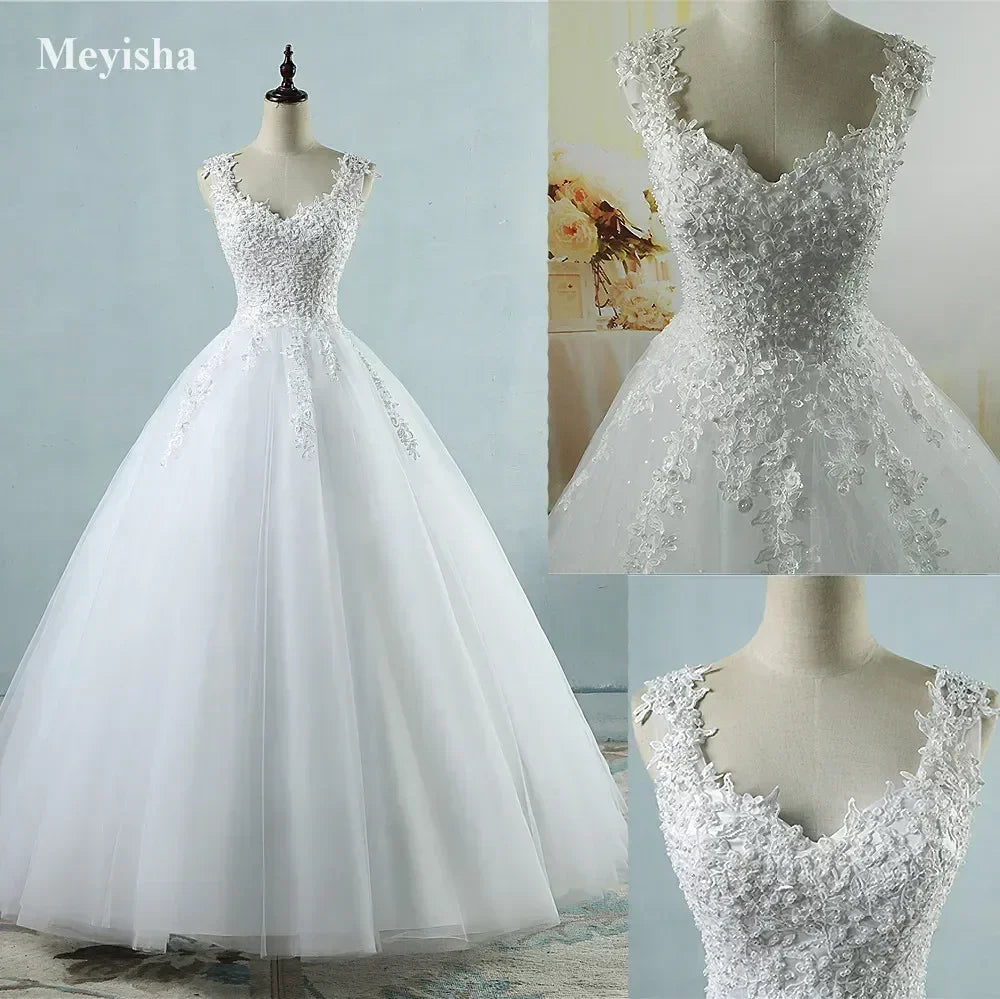Pearl Ball Gown Wedding Dress - Spaghetti Straps Customizable | Femstylo