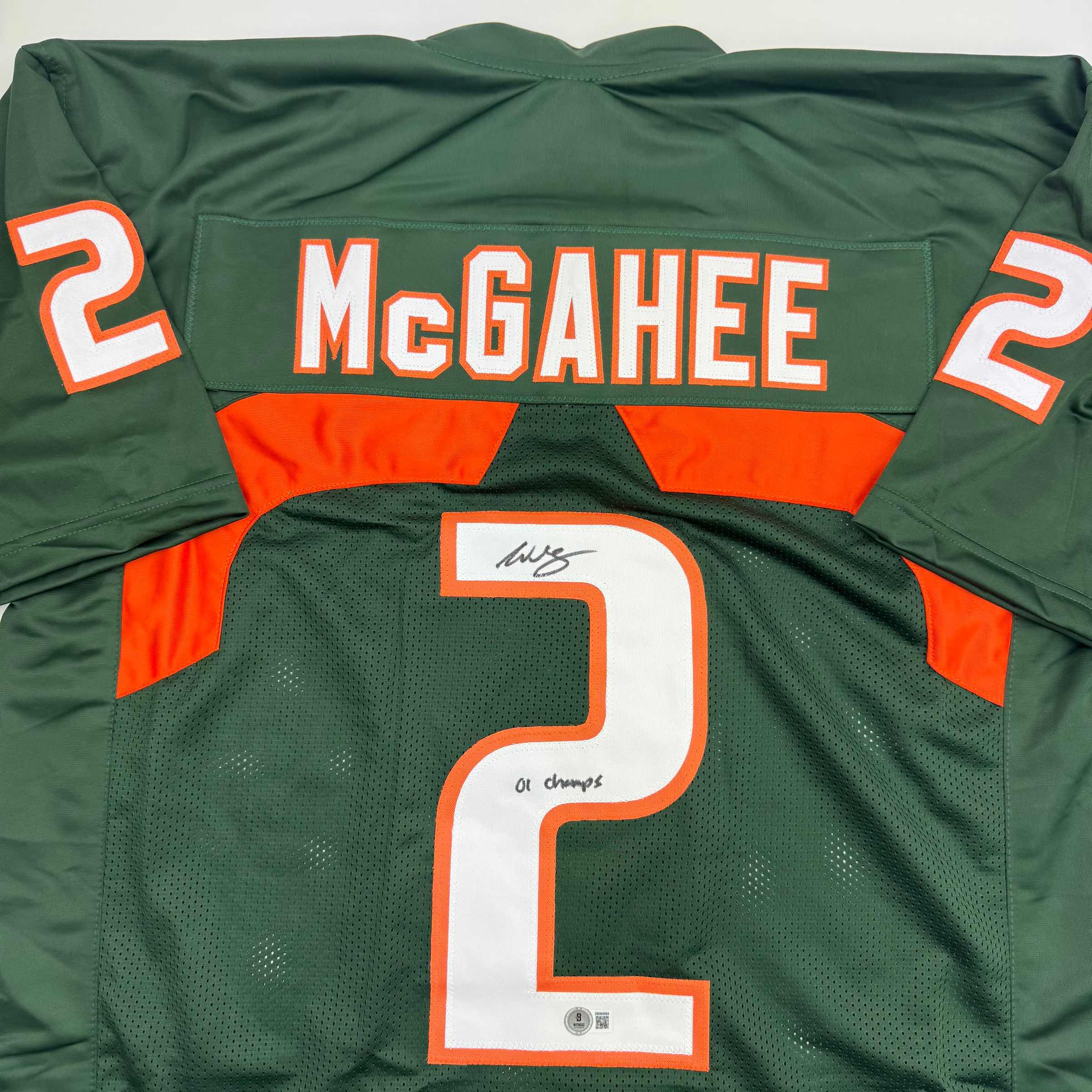 Autographed/Signed Willis McGahee "01 Champs" Miami Green College Football Jersey Beckett BAS COA