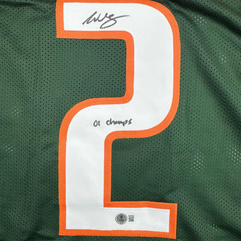 Autographed/Signed Willis McGahee "01 Champs" Miami Green College Football Jersey Beckett BAS COA