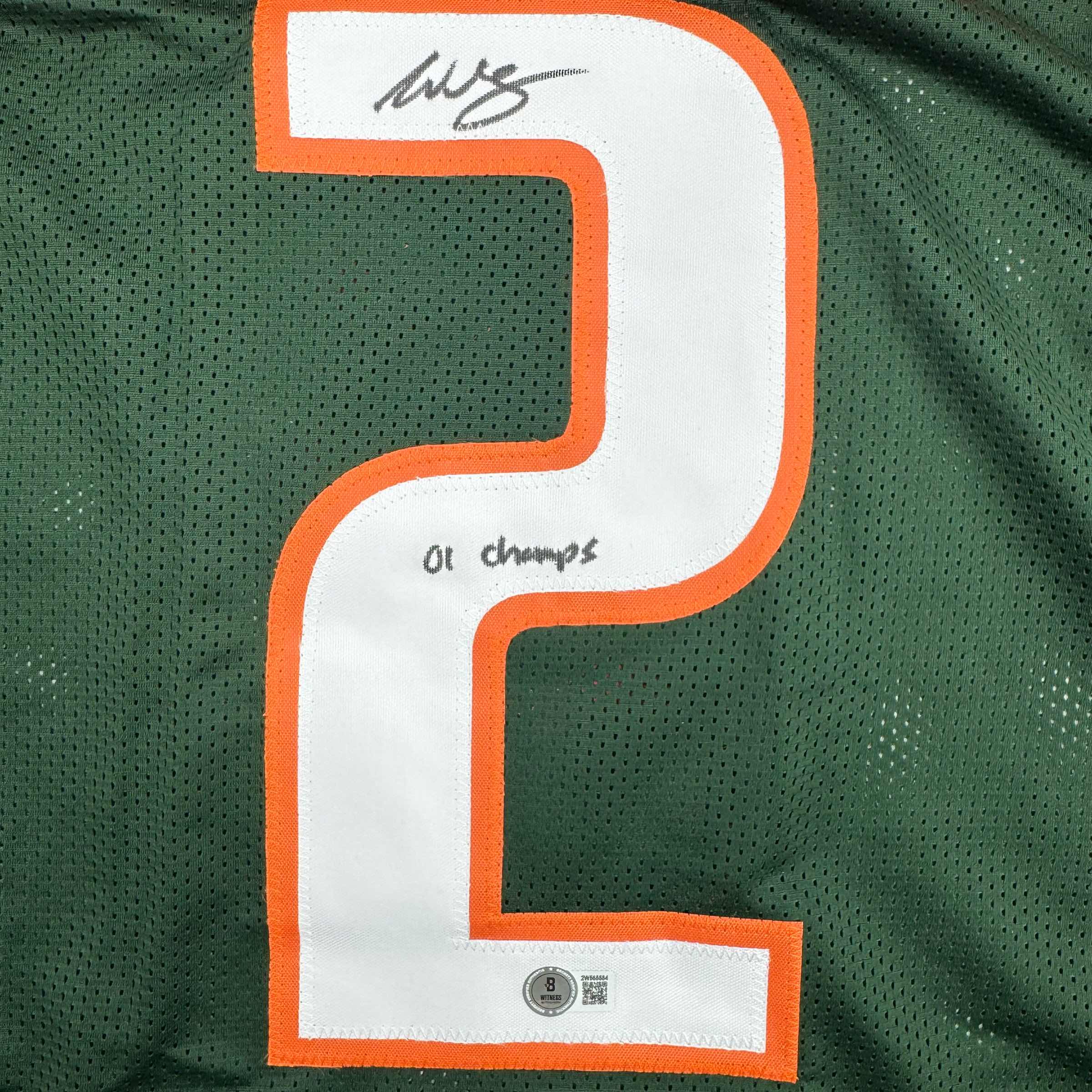Autographed/Signed Willis McGahee "01 Champs" Miami Green College Football Jersey Beckett BAS COA