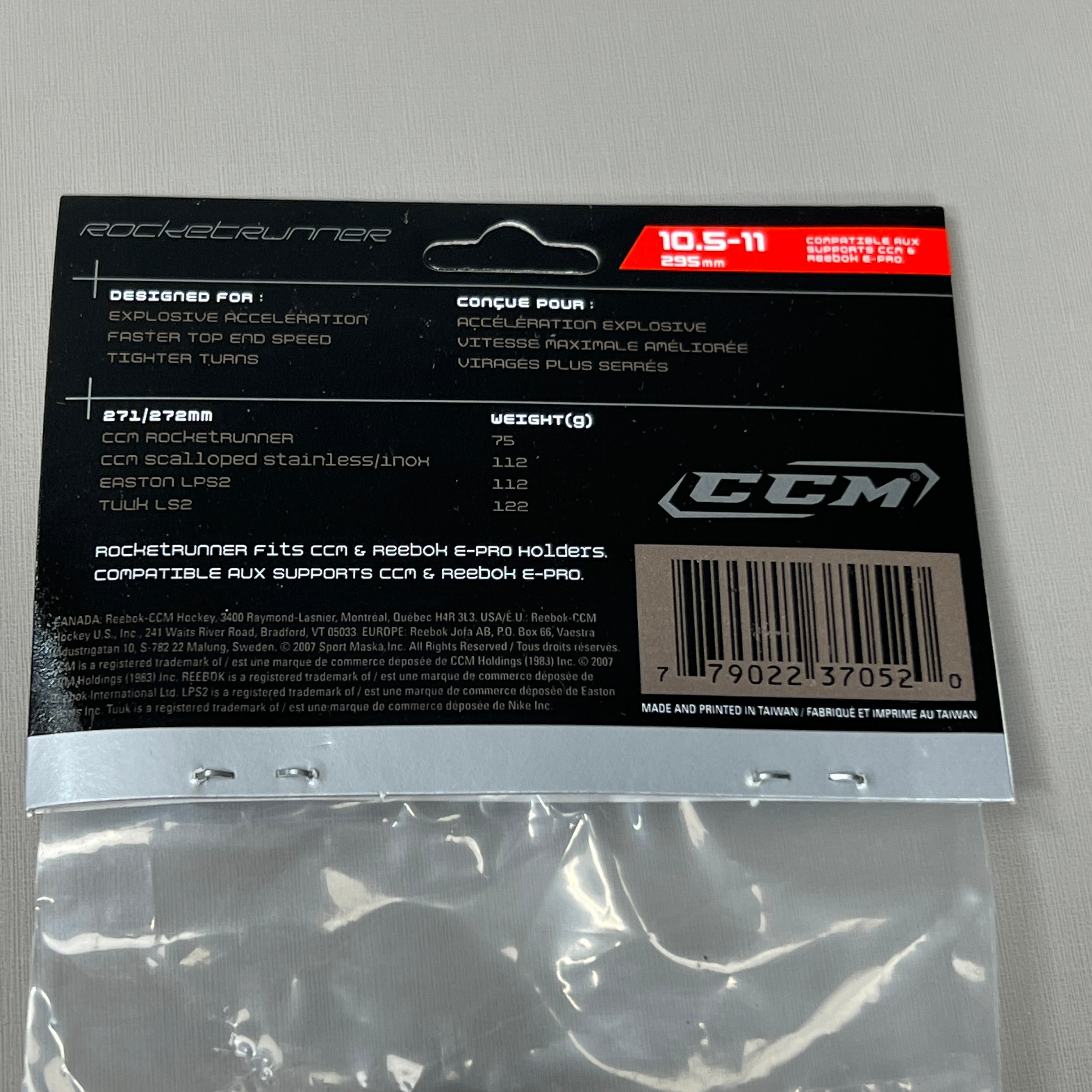 CCM RocketRunner Ice Skate 1 PAIR Stainless Steel Replacement Blades 10.5-11 295mm (New)