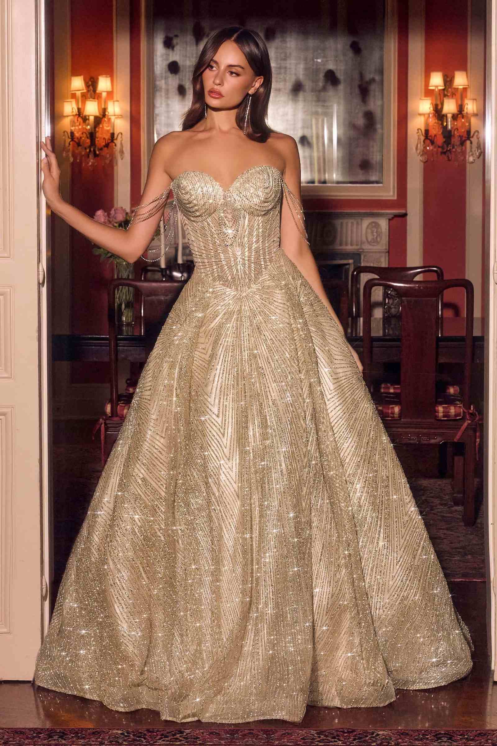 Ladivine J915 Shimmering Glitter Tulle Boned Corset Ball Gown