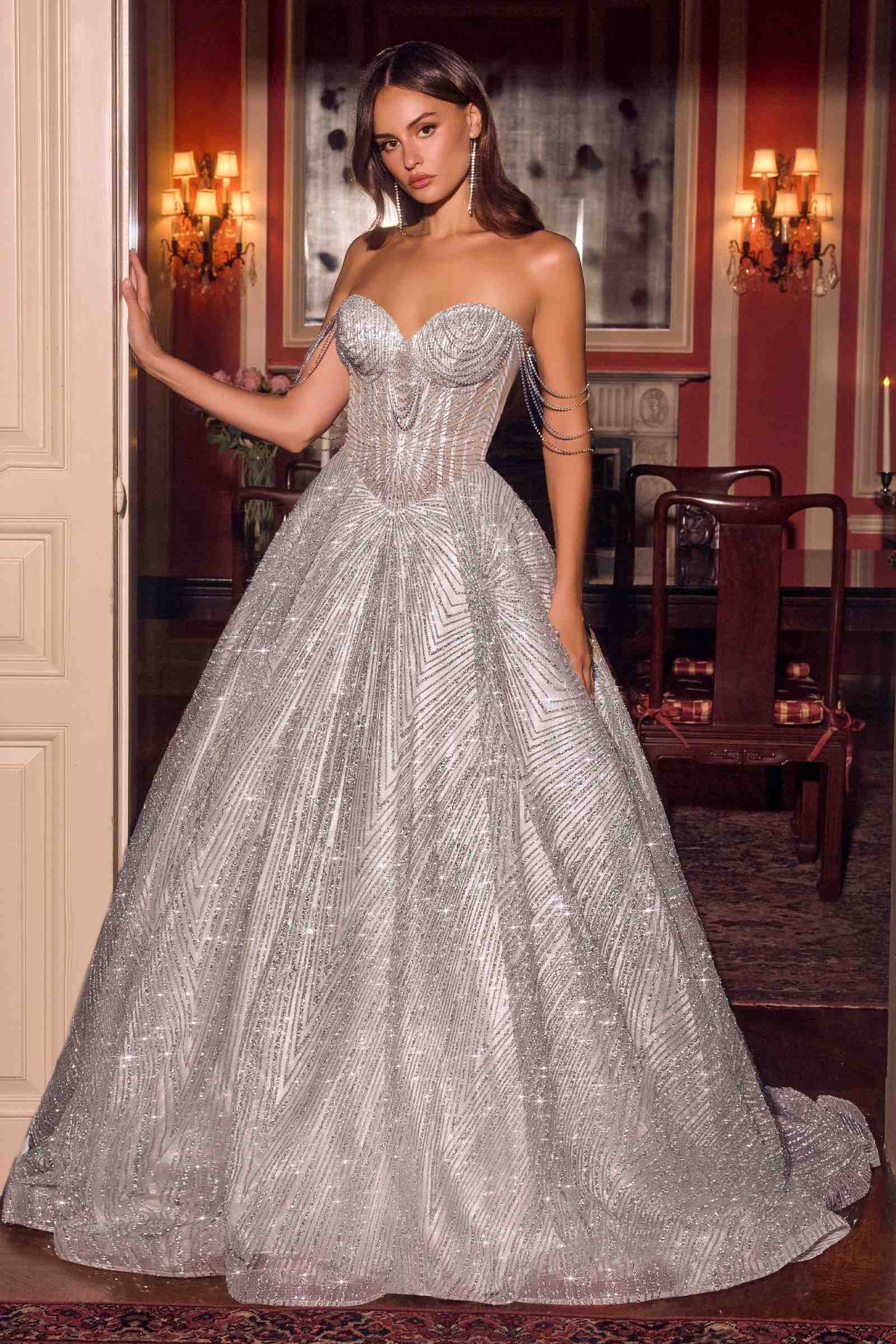 Ladivine J915 Shimmering Glitter Tulle Boned Corset Ball Gown