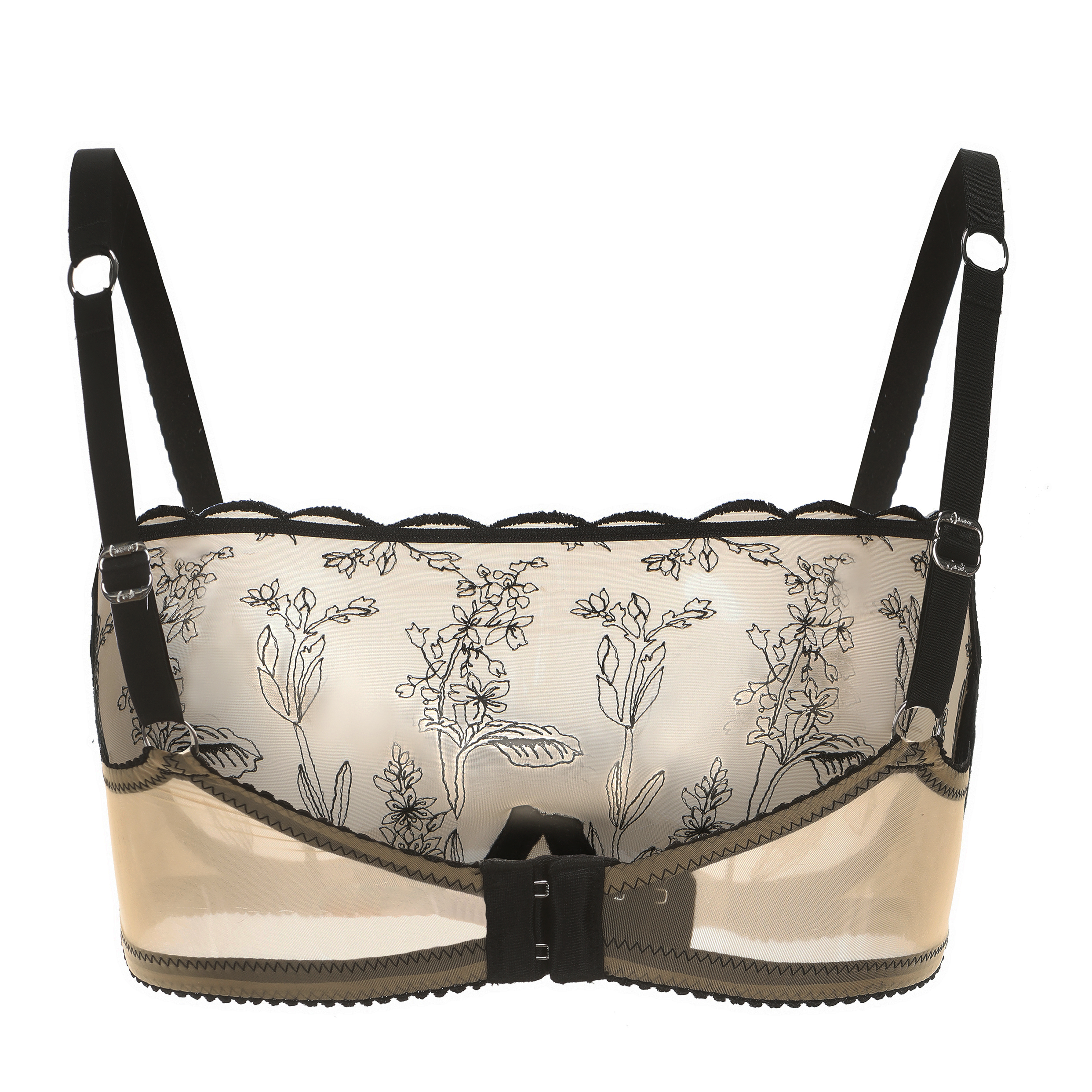 Kim High Neck Floral Embroidered Underwire Bra on Jelly Fabric
