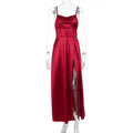 Bridesmaid Dress Long Maxi Dress Slimming Shoulder Hollow Out Cutout Slit Pleated Elegant Evening Dress