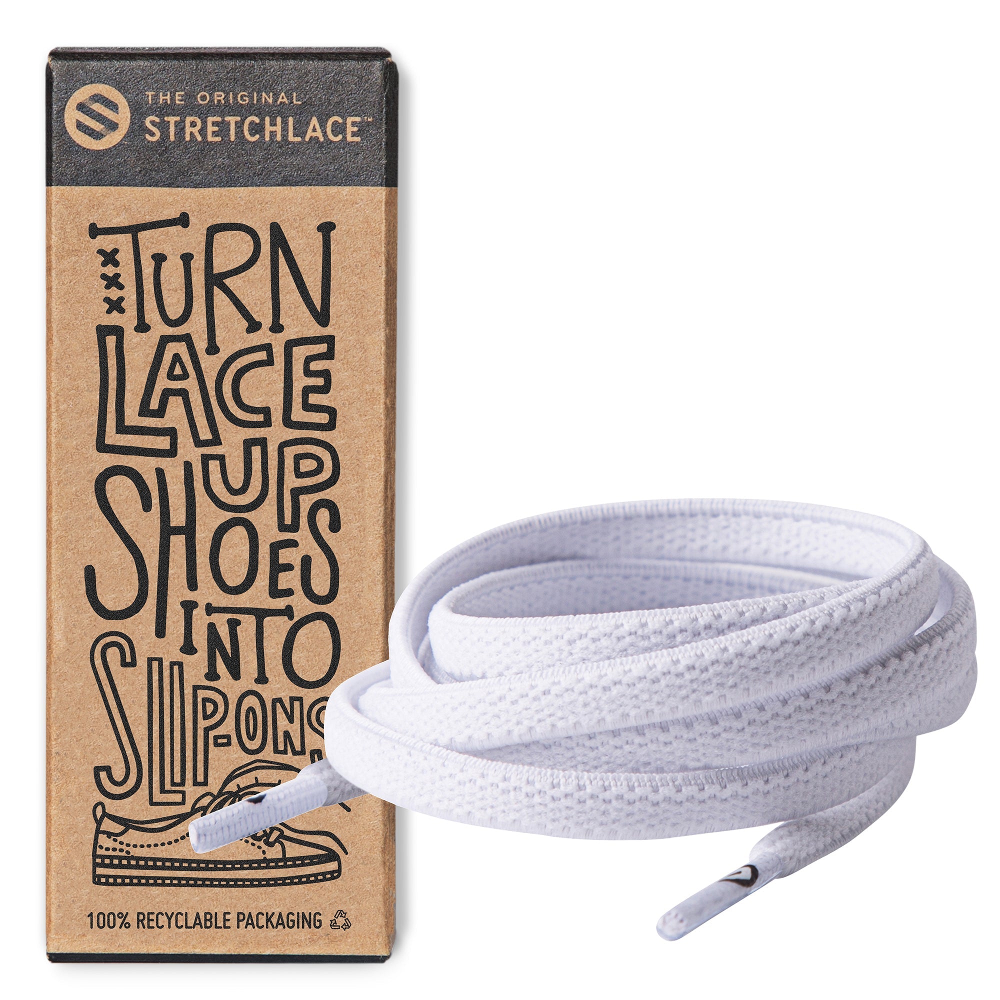 White Flat Elastic Stretch Shoelaces
