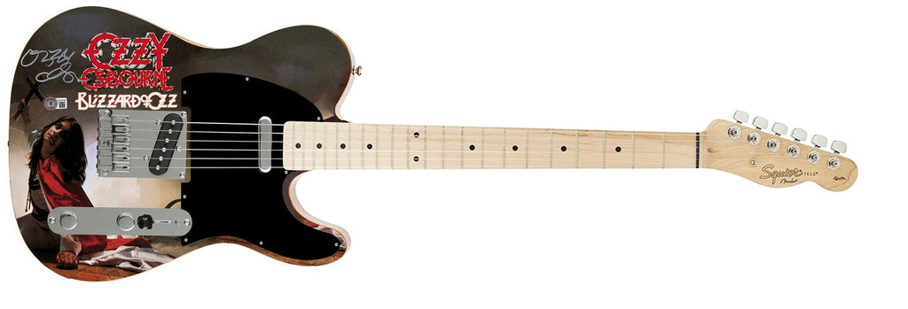 Ozzy Osbourne Autographed Fender Blizzard Of Ozz  Graphics Photo Guitar BAS Witness