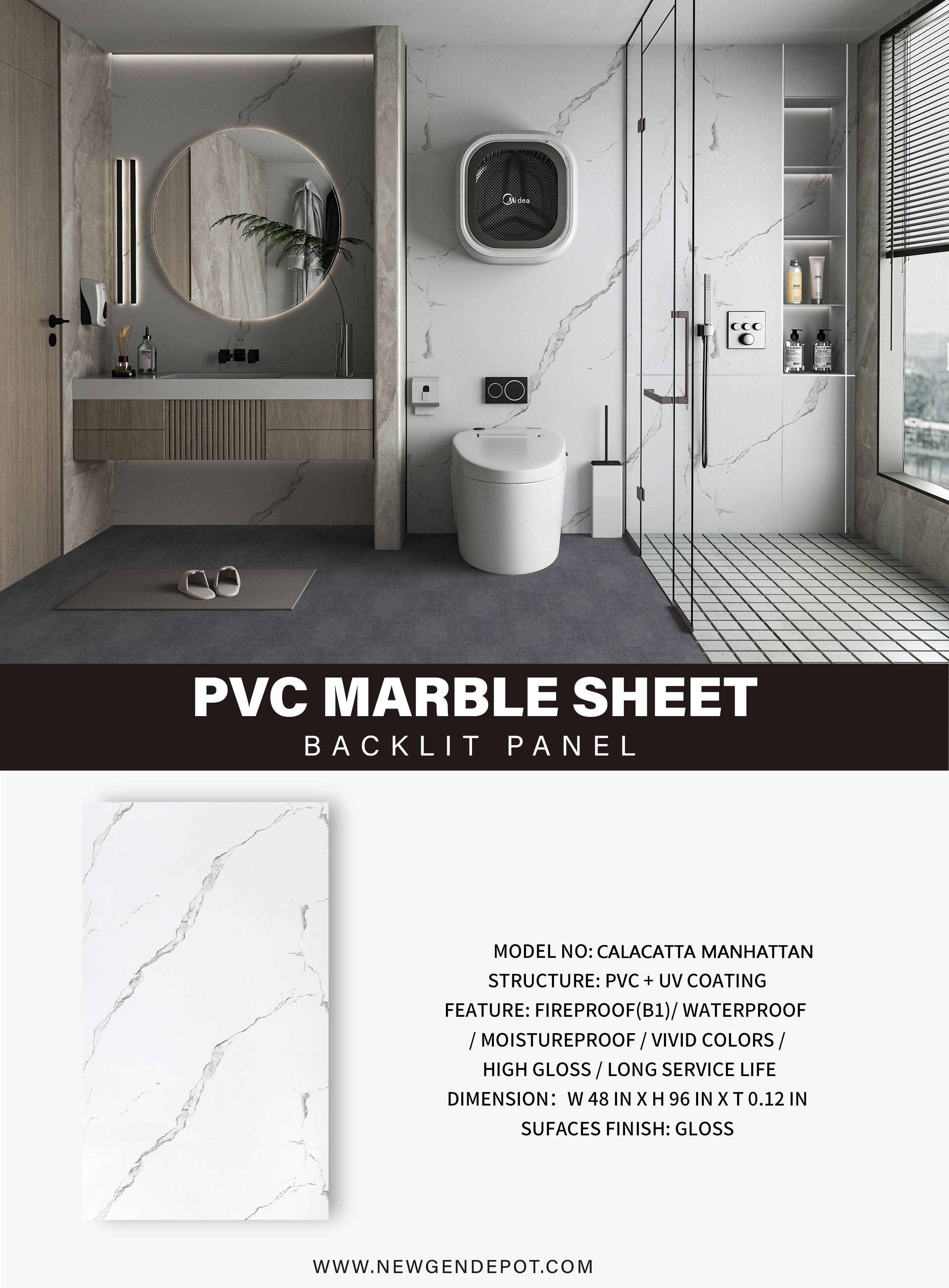 Calacatta Manhattan PVC Marble Sheets Wall Panel - Waterproof 4x8 ft (32 sq. ft)