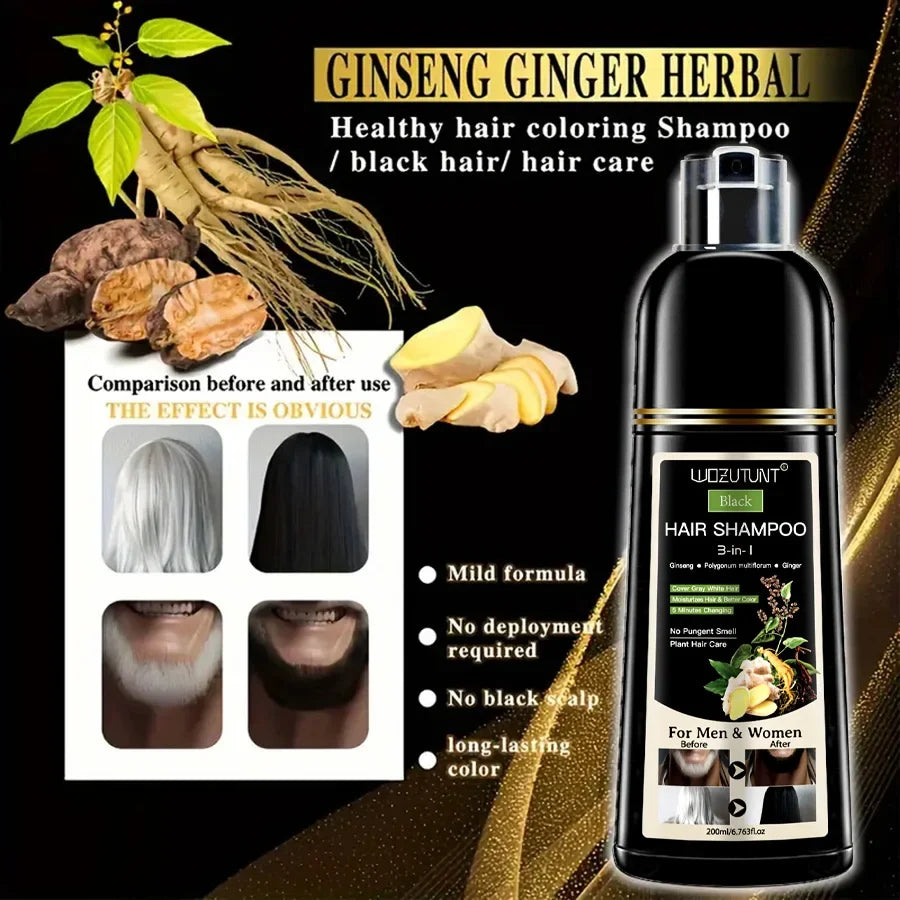3 In 1 Dye Shampoo Instant Gray White Hair Coverage Hair Color Shampoo 5 Minutes Change Long Lasting Natural Colored Easy To Use
