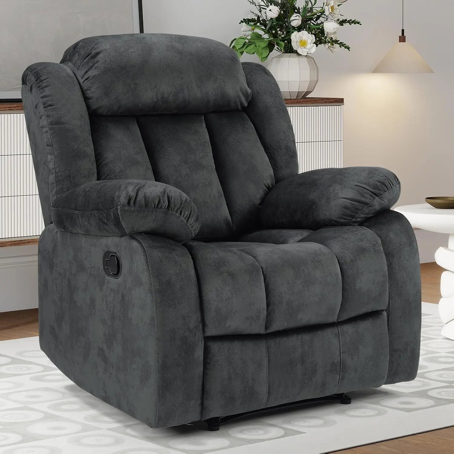 Manual Recliner Chair with Padded Armrests and Overstuffed Back