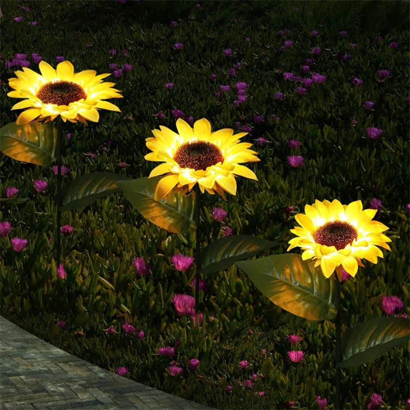 3 Heads 1 Head Solar Simulation Sunflower LED Lights Garden Yard Lawn Night Lights Landscape Lamp Decor Christmas Flower Light