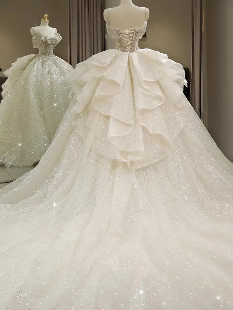 New Off Shoulder Wedding Dress Luxury Bridal Gown EDW324