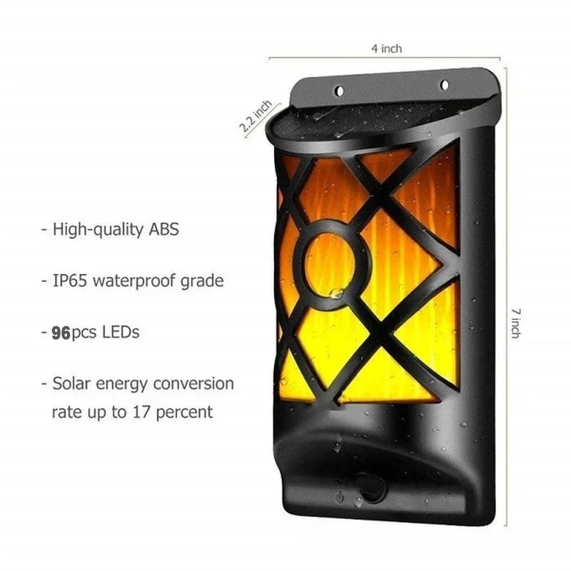 96LED Solar Flame Lights Outdoor, Lattice Design for Garden Pathway Yard Christmas Decor Waterproof Flickering Flame Wall Lights