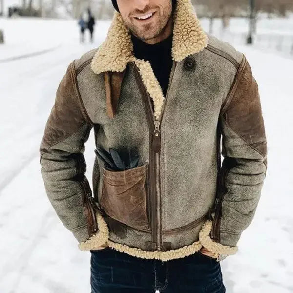 Mens Winter Jacket – Warm Motorcycle Biker Coat with Stand Collar