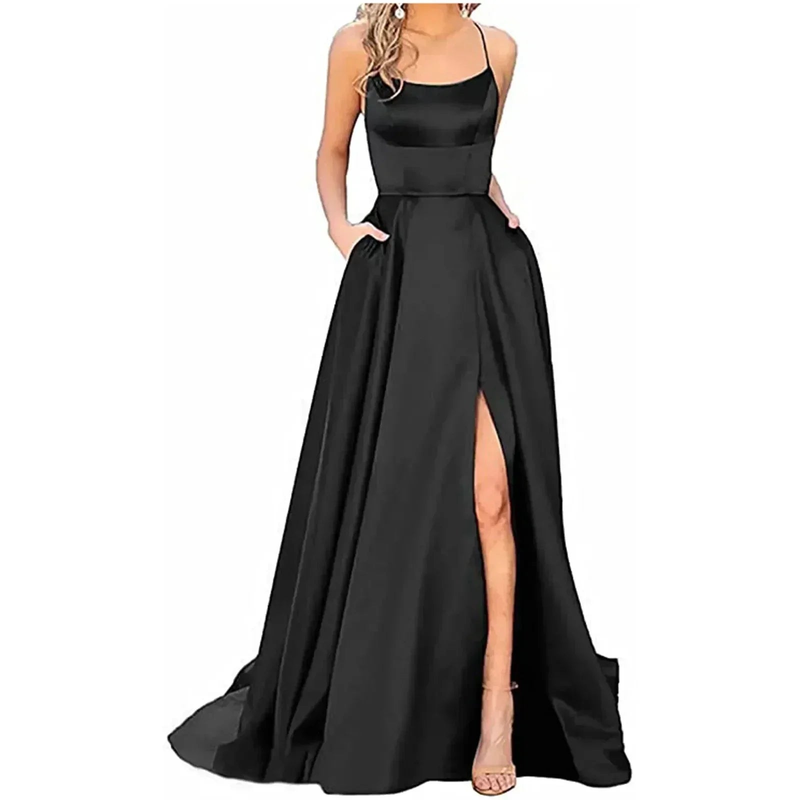 Navy Blue Bridesmaid Dress For Weddings Woman Guest 2024 Sexy Spaghetti Straps Split Prom Party Gowns Long Maid Of Dresses