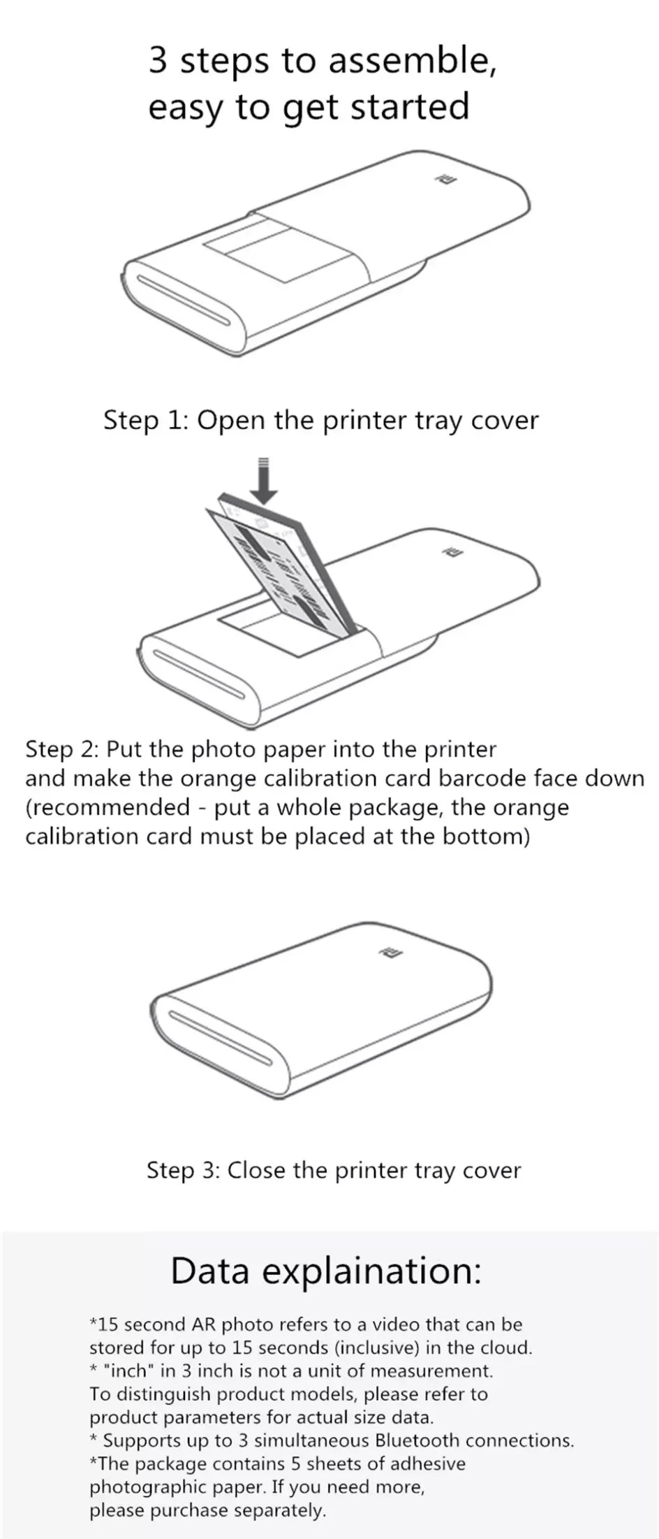 Xiaomi AR Printer 300dpi Portable Photo Mini Pocket With DIY Share 500mAh Picture Printer Pocket Printer Work With Mihome APP