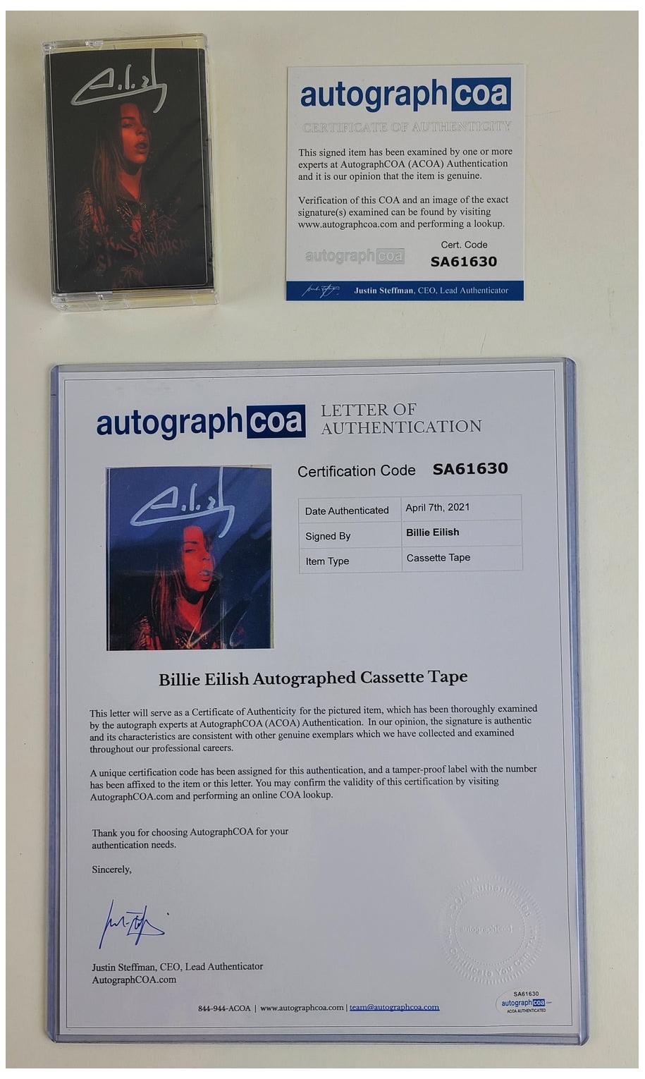 Billie Eilish Signed Direct From Her Cassette Tape Sealed ACOA