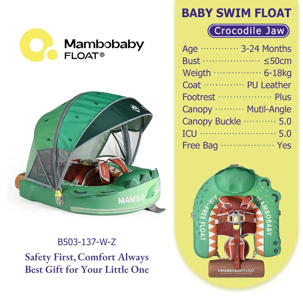 Mambobaby No Slip Safe Harness Baby Swim Float for Toddlers